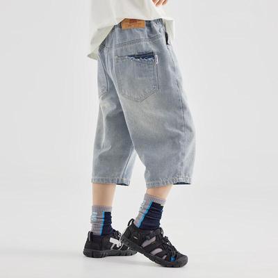 Boys' Fashionable Washed Denim Cropped Jeans