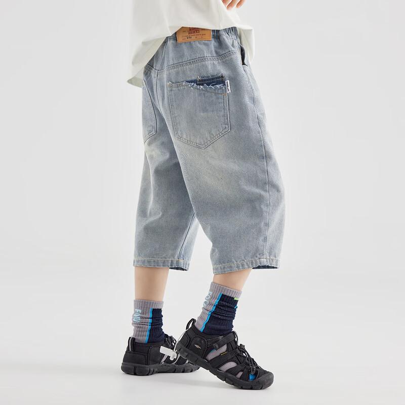 Boys Fashionable Washed Denim Cropped Jeans 120