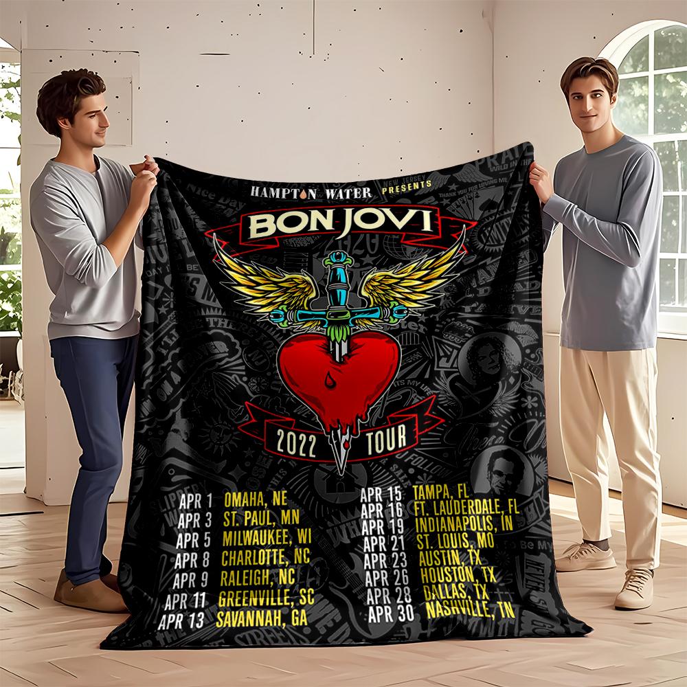 Bon Jovi 2022 Tour Heart with Wings Design Flannel blanket for bedroom, living room, sofa, and nap sofas