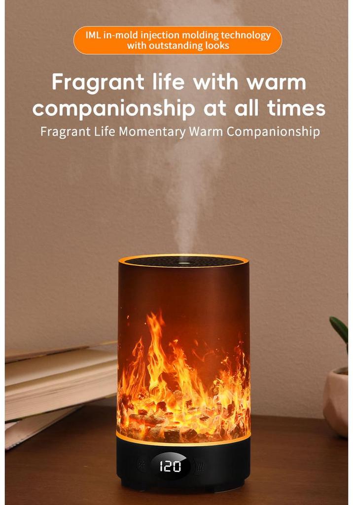 USB Desktop Aroma Diffuser with Flame Effect, Large Mist Humidifier, RGB Ambient Light - Ideal for Hotels & Commercial Spaces