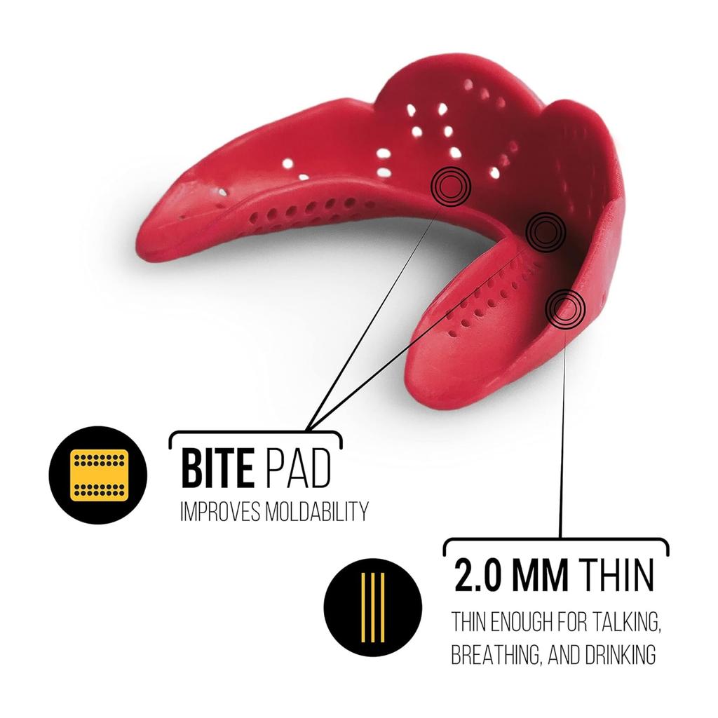 SISU Aero Large Mouthguard Charcoal Black Thin Custom Molded Fit Slim Design Remoldable Up To 20 Times For Team Sports - 2.0mm - - - - - Non-Toxic