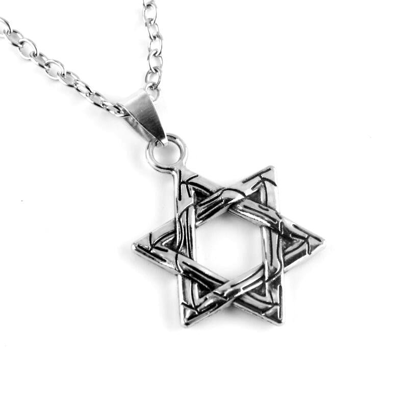 70 cm Jewelry for Men Boys Six-pointed Star of David Pendant Necklace Double-sided Retro Titanium Steel Punk Hip Hop Necklace