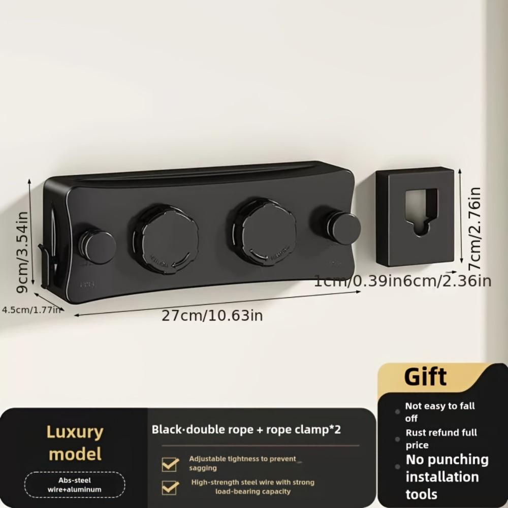 

304 Stainless Steel Double Rope Clothesline - 5.1m Invisible, Pull-out & Retractable, Anti-Sagging & Rustproof, Ideal for Balcony & Window Use чёрный