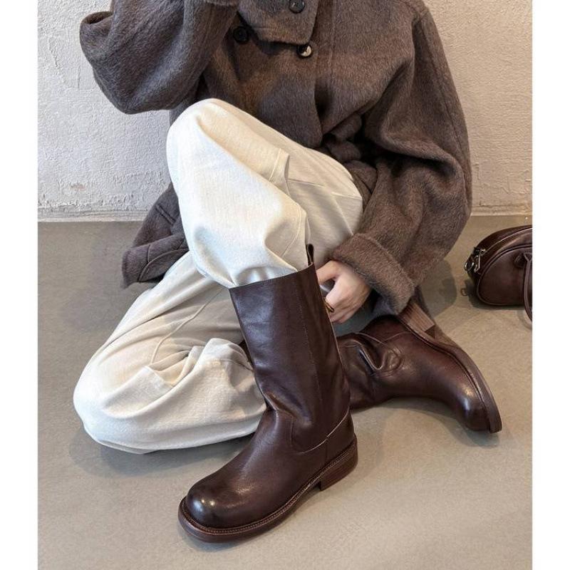 Podzimní a zimní dámské kožené boty velký obvod lýtka Martensky kůže pohodlná silná podrážka střední podpatek gumová podrážka nové nízké lýtko bo
