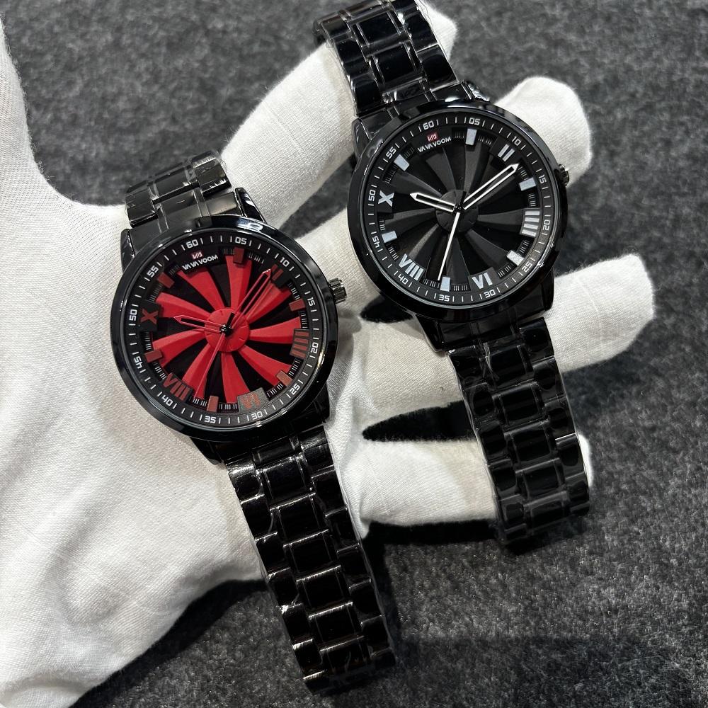New Men's Watch Rotating Dial Car Clock Stainless Steel Strap Fashion Sports Style 3Bar Quartz Movement Casual Watches
