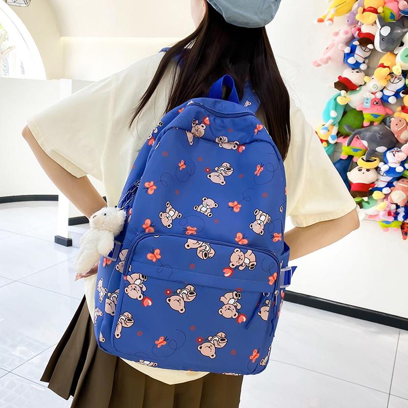 Student Cartoon Backpack Set Female Campus Backpack Lightweight Nylon Three-Piece Schoolbag