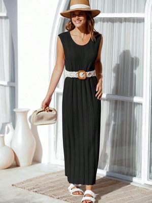 Womens Sleeveless Ribbed Knit Maxi Tank Dress Scoop Neck Summer Long Dress