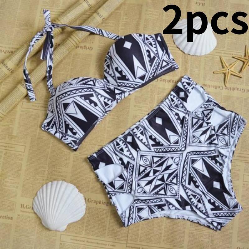 Elegant Retro Polka Dot Women's High Waist Bikini Set Stylish Rose Swimwear