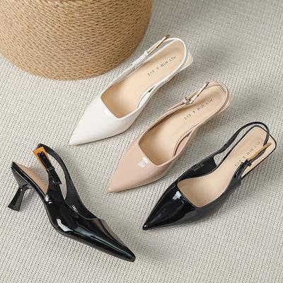 Nude Spitzschuh High Heel Sandalen Damen Offene Ferse Slingback Stiletto Kleiderschuhe