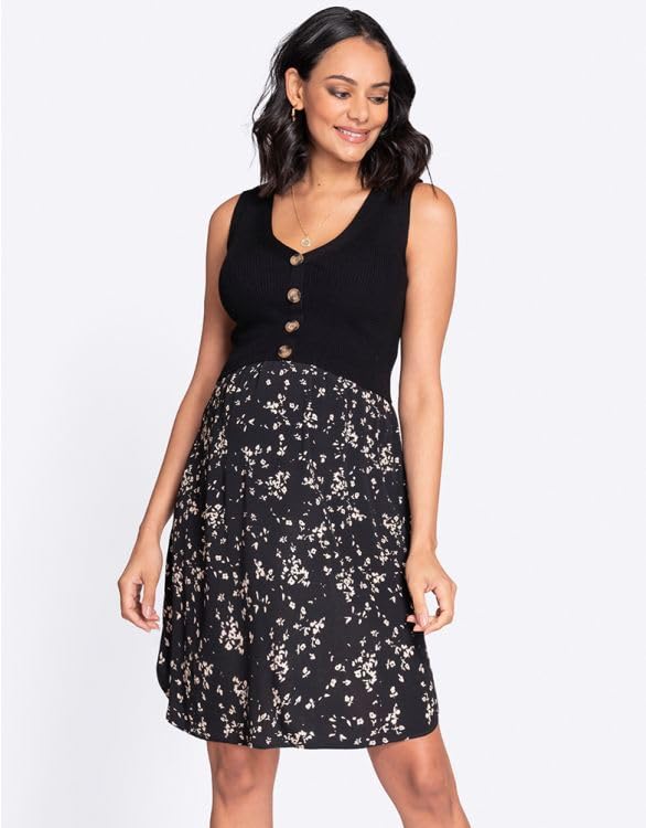 Seraphine TYLA Casual Maternity Black with Sand Print Women's Dress, Nursing-Friendly,