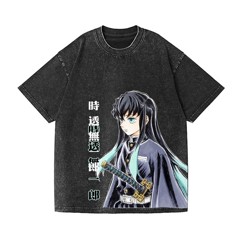 

Demon Slayer Vintage Wash Japanese Design T-Shirt High-quality Streetwear Is Suitable for Both Men and Women S