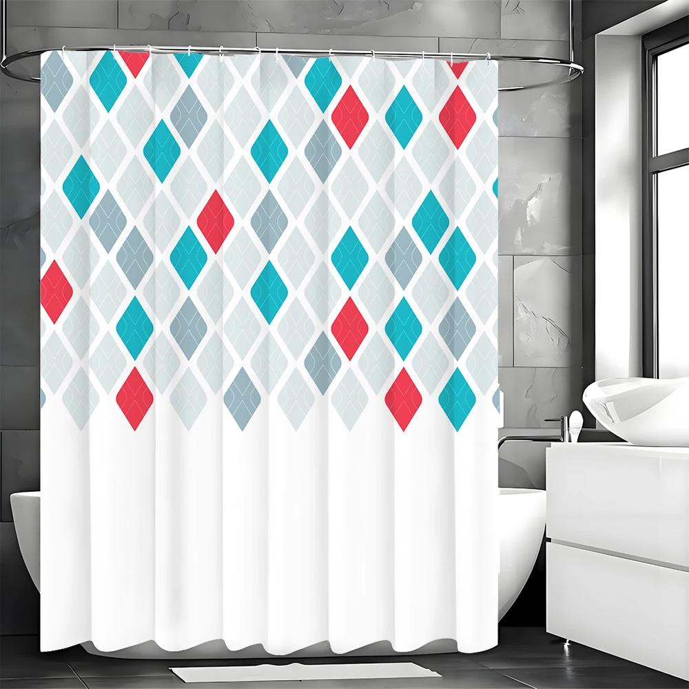 Creative Geometric Diamond Shower Curtain, Bathroom Decorative Shower Curtain, Waterproof Shower Curtain with Hooks