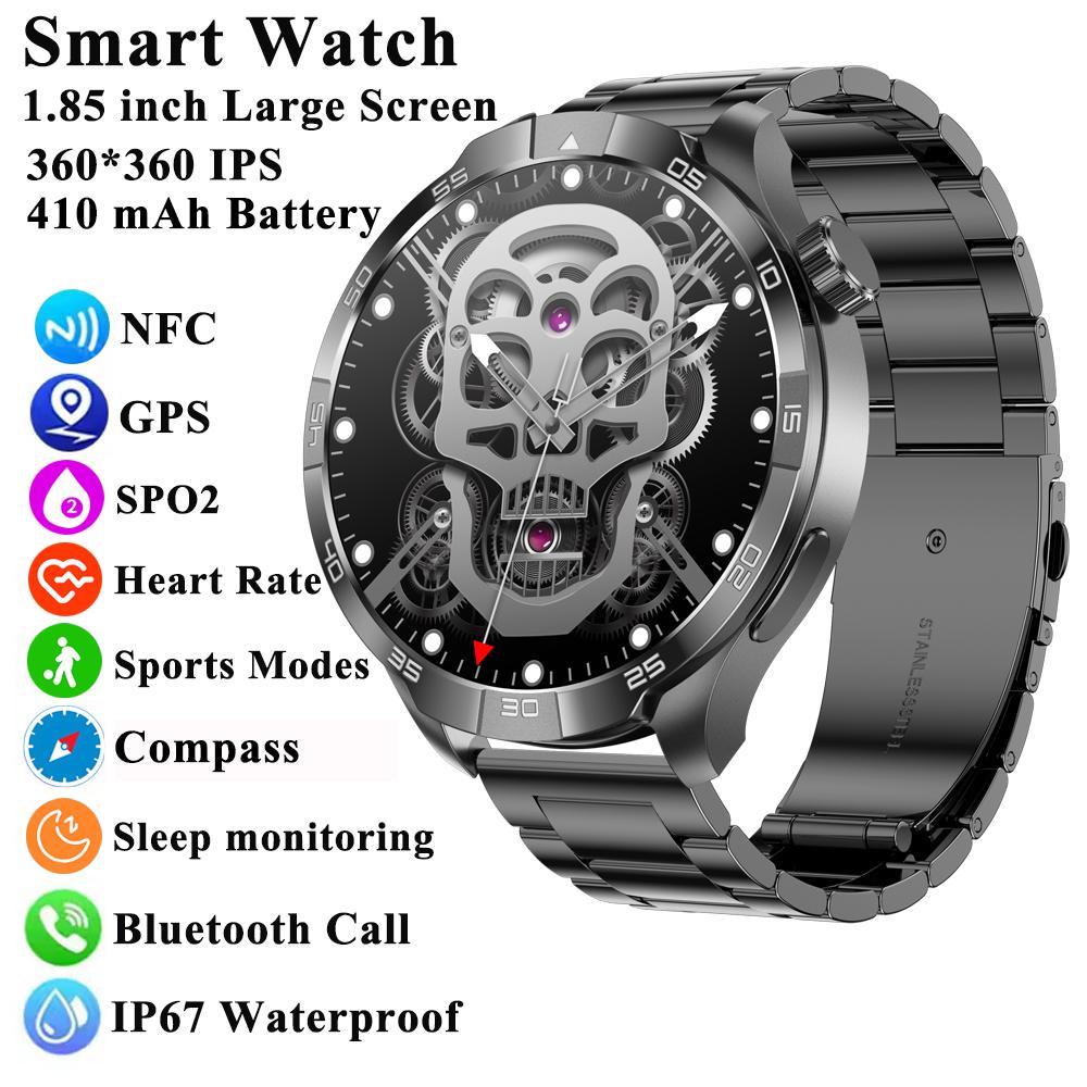 New Business Smart Watch Men 1.85" Ultra HD Bluetooth Call 410 mAh Blood Pressure Blood Oxygen GPS Track Compass NFC SmartWatch