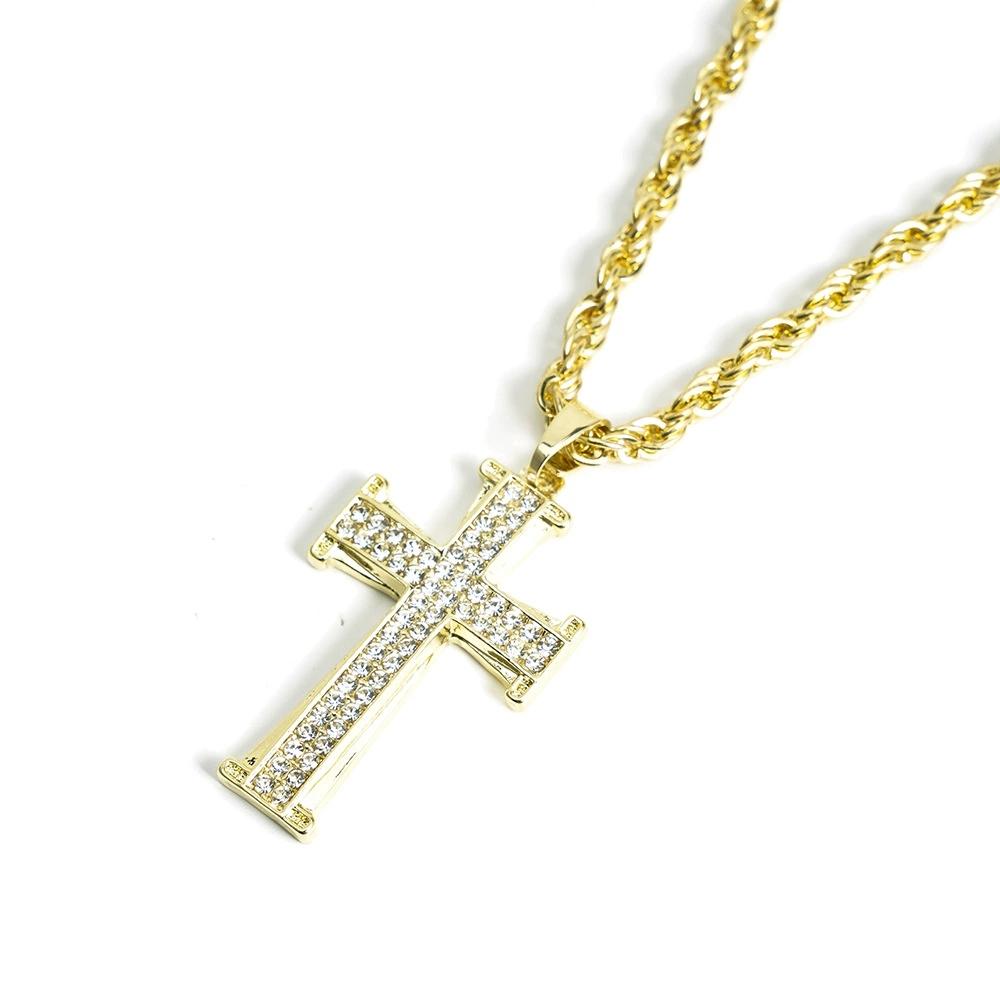 Hip Hop Mens Women Cross Pendant Necklace With 4MM Rope Chain Iced Out Bling Cross Pendant Necklaces Hip Hop Couple Jewelry Gift