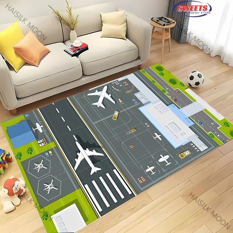 1PC Aviation Theme Airplane Runway Carpet for Home Soft Rug Kid's Playmat Coffee Table Mat Leisure Balcony Doormat Washable Mat