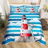 Nautical Anchor Duvet Cover Set Vintage Sail Boat Lighthouse Bedding Set Conch Starfish Seashell Ocean Wave Comforter Cover King