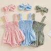 Infant Baby Girl Romper Clothes Ruched Casual Sleeveless Newborn Bodysuit with Headband Summer Jumpsuit Cute Toddler Outfit Suit