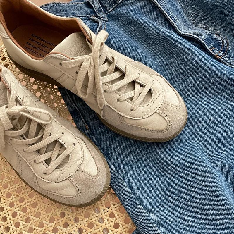 Cowhide Version Niche Comfortable Versatile Flat-bottomed Retro German Training Shoes Women's Old Leather Versatile Sports Shoes Casual Board Shoes