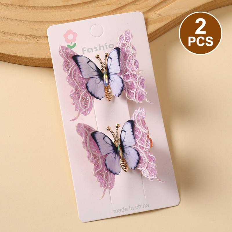 

Retro and High-end Faux Butterfly Hair Clip A Sweet and Cute Girl s Hair Clip with A Moving Embroidered Butterfly 1 pair фіолетовий