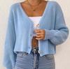 Neuer Herbst- und Winter-Unifarbener Strickcardigan mit Knöpfen, Kurze Lockere Jacke mit tiefem V-Ausschnitt, Casual-Top