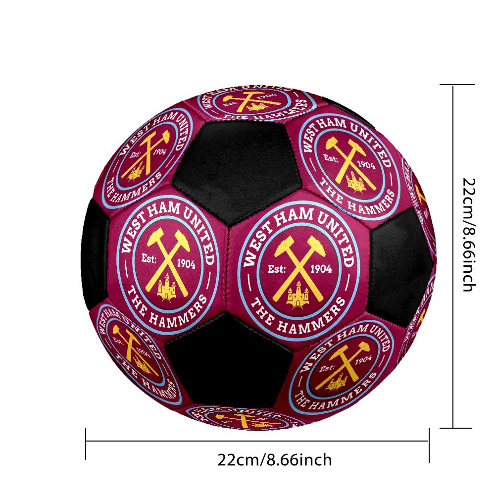 West Ham United Football Indoor Soccer Ball Colorful Machine Stitched PVC Size 5 Team Training Competition Ready Durable High-Bounce Cool Sports Gift