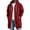 Men's Long Sleeve Longline Hooded Jacket with Double Zipper and Pockets