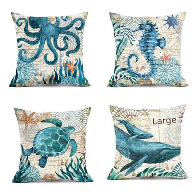 Customizable Marine Life Cushion Cover: Turtle, Seahorse, Whale & Octopus Design Pillowcase.