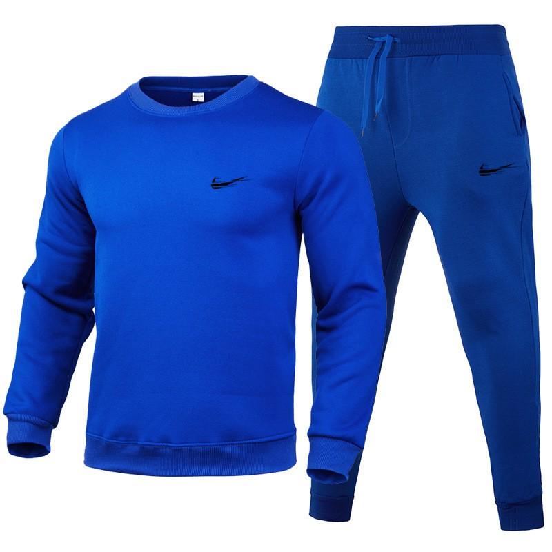 Mens Long Sleeve Crew Neck Tracksuit Solid Color Print Casual Sportswear Set Daily Wear