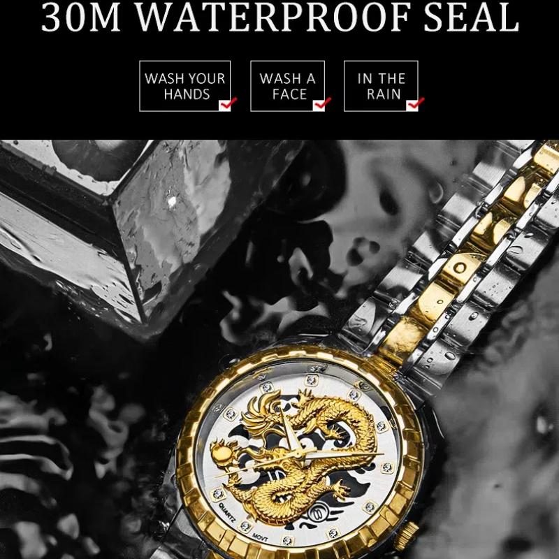 Fashionable Sun Wheel Golden Dragon Calendar Simple Watch Men's Business Steel Belt Watch