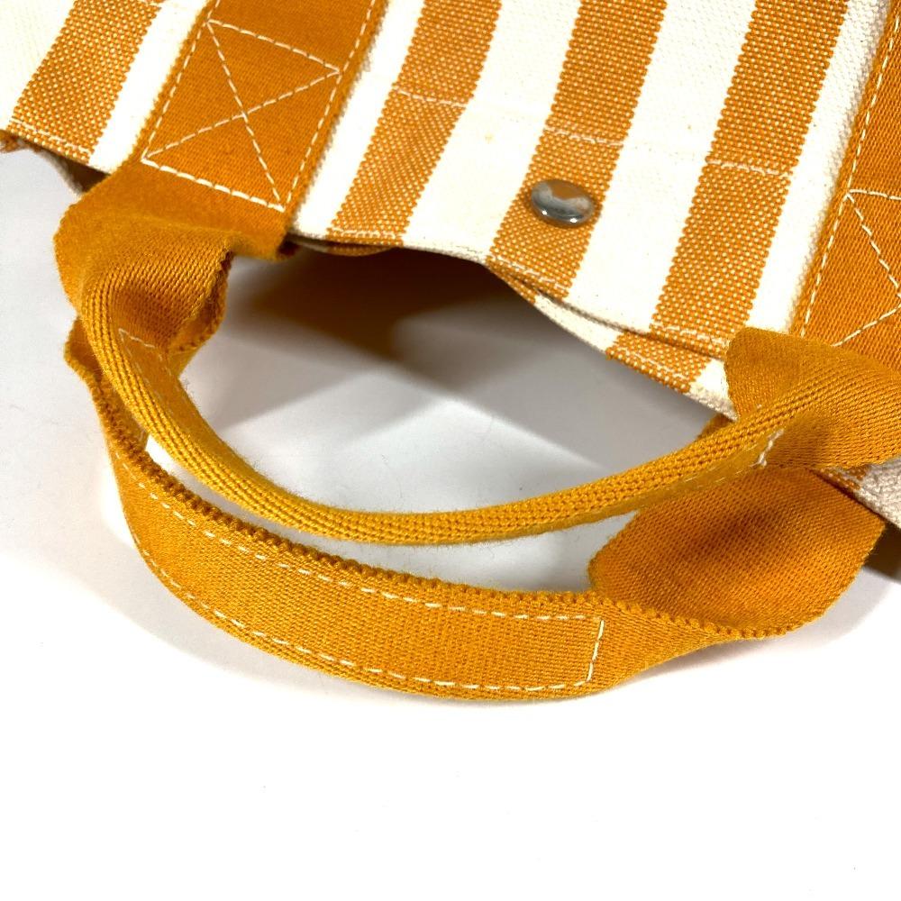 HERMES Border with pouch Cannes PM Tote Bag Hand Bag cotton yellow/White