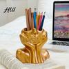 Abstract Face Design Plastic Pen Holder Creative Sculpture Large Capacity Art Supplies Organizer Desktop for Pens Erasers Crayons Markers Makeup Brush