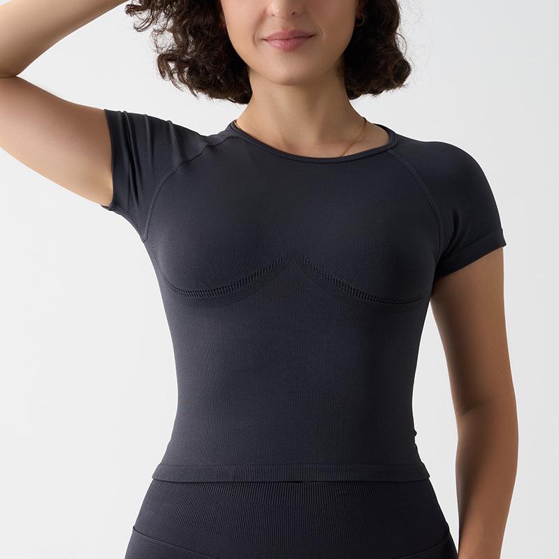 

Женский высокоэластичный рубчатый топ с коротким рукавом для йоги, бега и пилатеса Extra Large чёрный