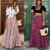 2023 Summer European & American Casual Women's Printed Long Dress with Elastic Waist for Vacations