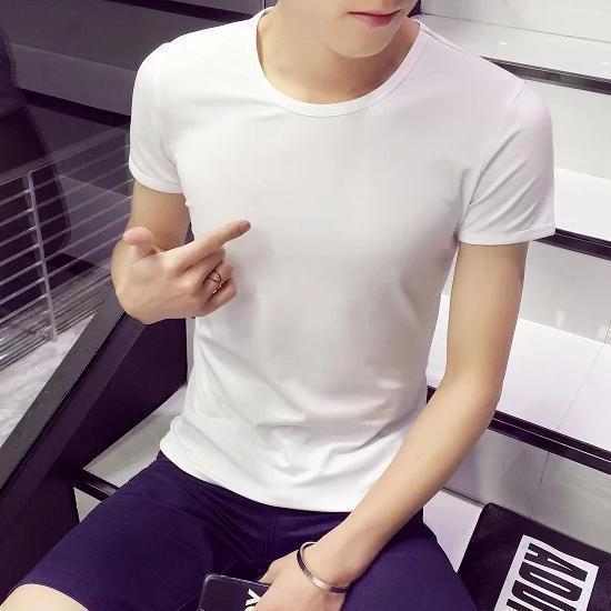 Men's Sky Blue Slim Fit Linen-Cotton Short-Sleeve Shirt