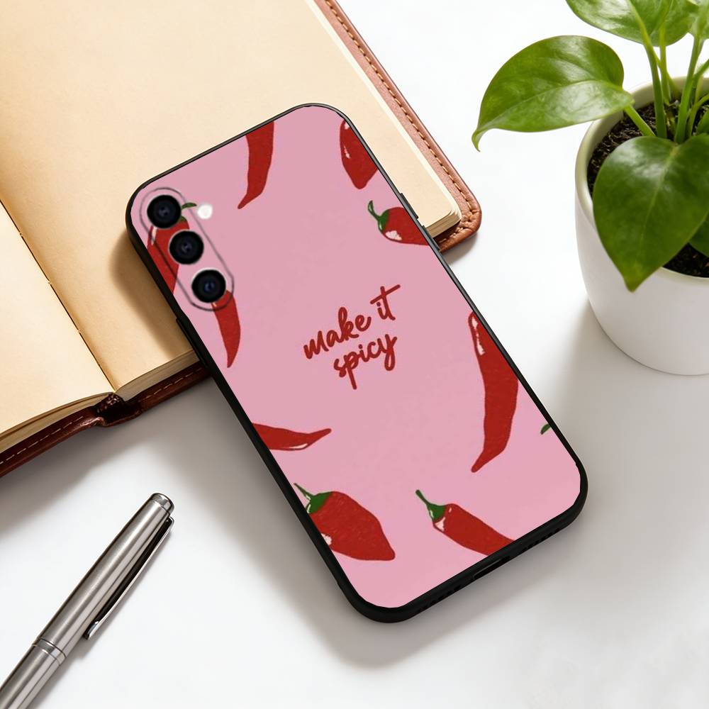 

Chili pepper illustration Phone Case For Samsung Galaxy A73,A72,A71,A70,A53,A52,A51,Soft Silicone Black Cover Samsung a22 4g