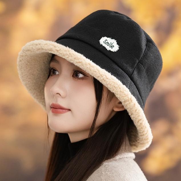 Damen Bucket Hat mit rauem Rand Herbst und Winter Aufgeplüschter Verdickter Beckenhut Outdoor Winddichter Warmer Hut Neu