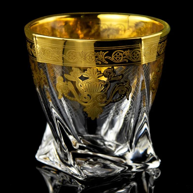 Evropská silnostěnná křišťálová sklenice na víno Sklenice na whisky sklenice se zlatým vzorem zvonku Sklenice na pivo