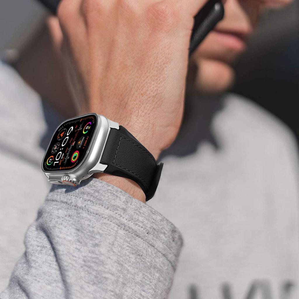 Wrist Strap for Apple Watch Series 10 Ultra 9 8 7 SE 6 5 4 3 2 1 46mm 49mm 45mm 44mm 42mm Silicone+Leather Covered Watch Band