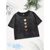 Cotton Crop Tops Women Love Heart Graffiti Prints Washed T-Shirts Regular Fit O-Neck Streetwear Street Womans Clothes