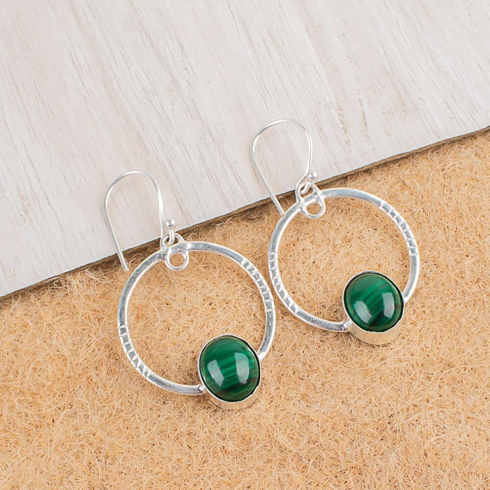 Malachite Gemstone 925 Sterling Silver Handmade Hook Earrings 1.37" Gift Jewelry EE-67-25