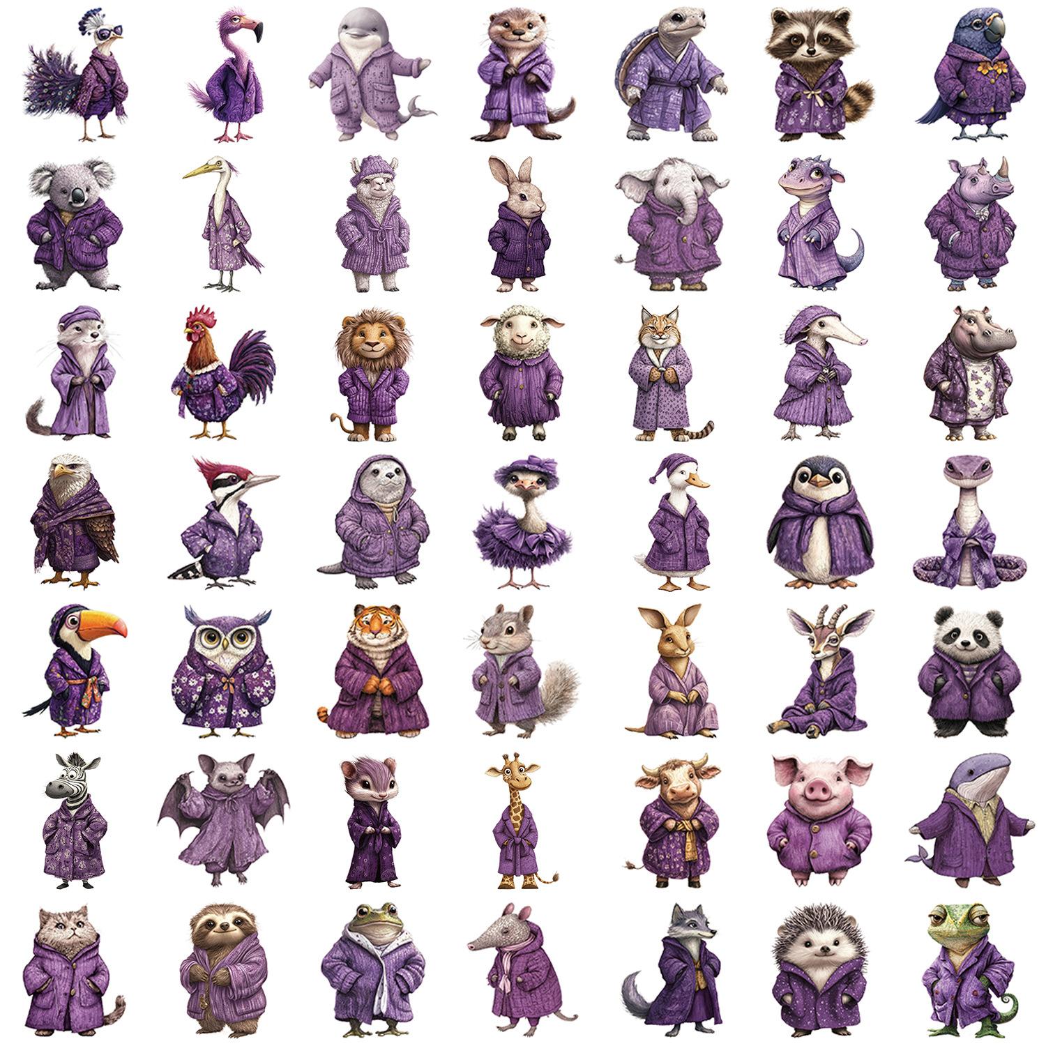 

50 Animals Wearing Purple Clothes Doodle Stickers Decorate Guitar Notebook Suitcase DIY Waterproof