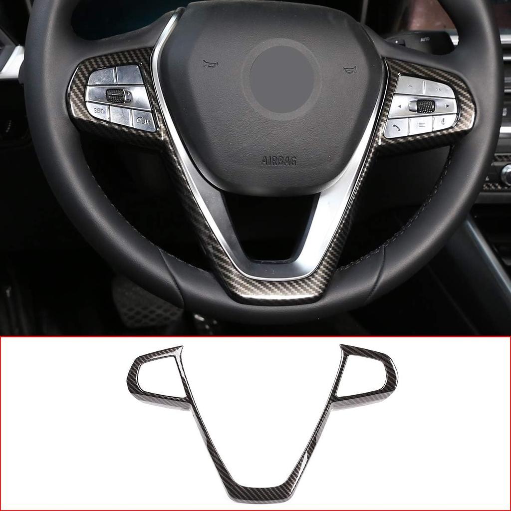 ABS Car Interior Steering Wheel Frame Cover Trim Sticker for BMW 3, 5, 7, 6 Series GT X3 X5 X7 G01 G05 G07 G20 G30 G11 Luxury 2019-2020 (Carbon