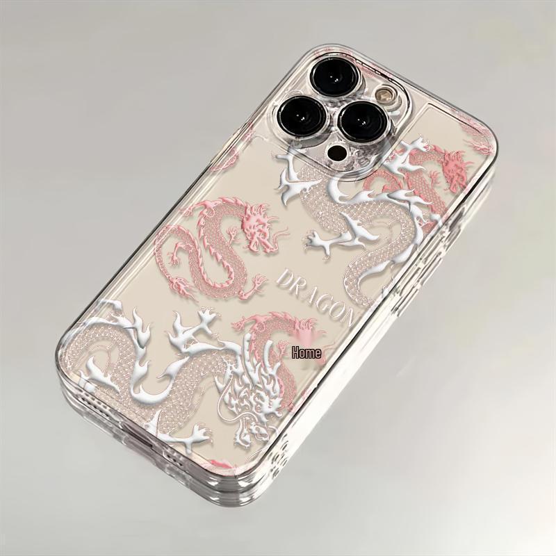 "Transparent Pink Dragon Totem Case for iPhone 11/12/13/14/15 Pro Max & XS/X"
