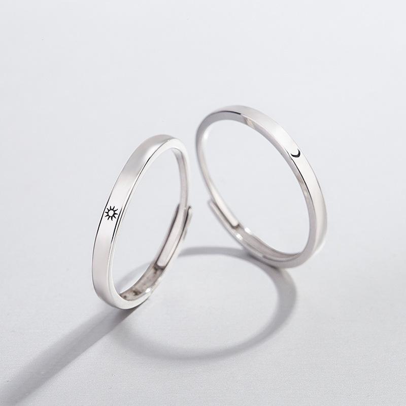 Sun & Moon Pure Silver Couple Rings - Openable Design for Men & Women, Valentine's Day Gift