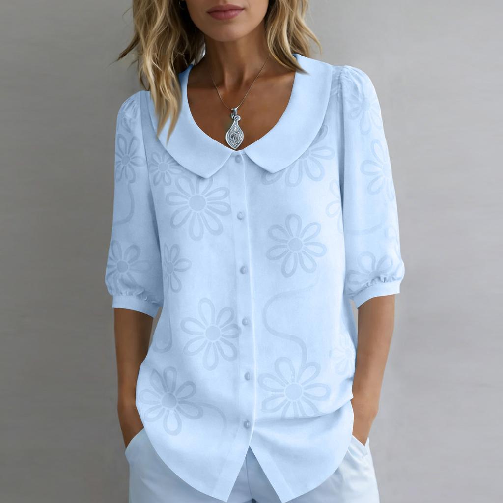 Camicia Casual da Donna con Ricami e Collo a Bambola