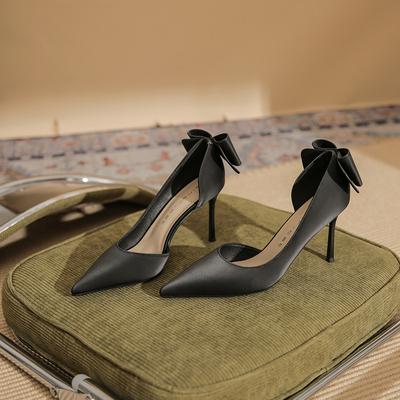 83319 [sheepskin] High Heels Women's Thin Heels Spring 2025 New Pointed Head Shallow Mouth Sexy Side Empty Single Shoes