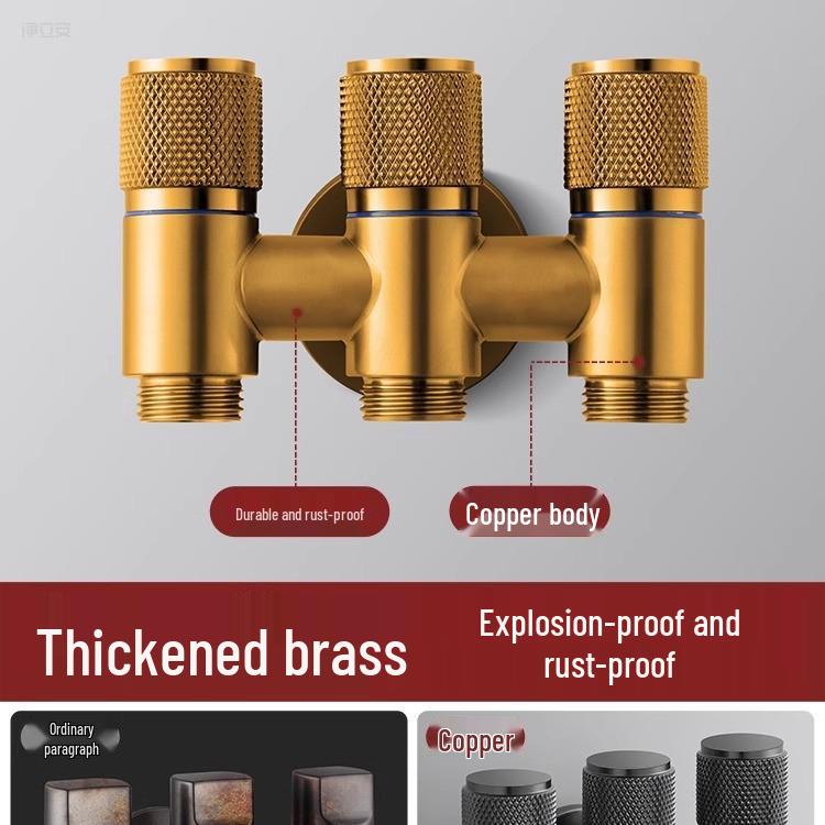 All-Copper Three-Way Diverter Valve with Triple Control Angle Faucet