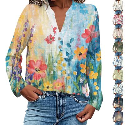 Γυναικείο Μοντέρνο Και Καθημερινό Πουκάμισο Μακρυμάνικο Με Λαιμόκοψη V Κουμπιά Και Πριτνέ Μπλούζα Τοπ