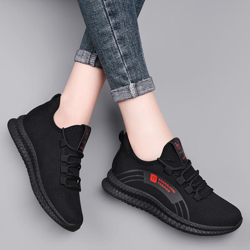 2025 autumn new versatile casual women's shoes running sports shoes soft sole all black work black mother shoes dance