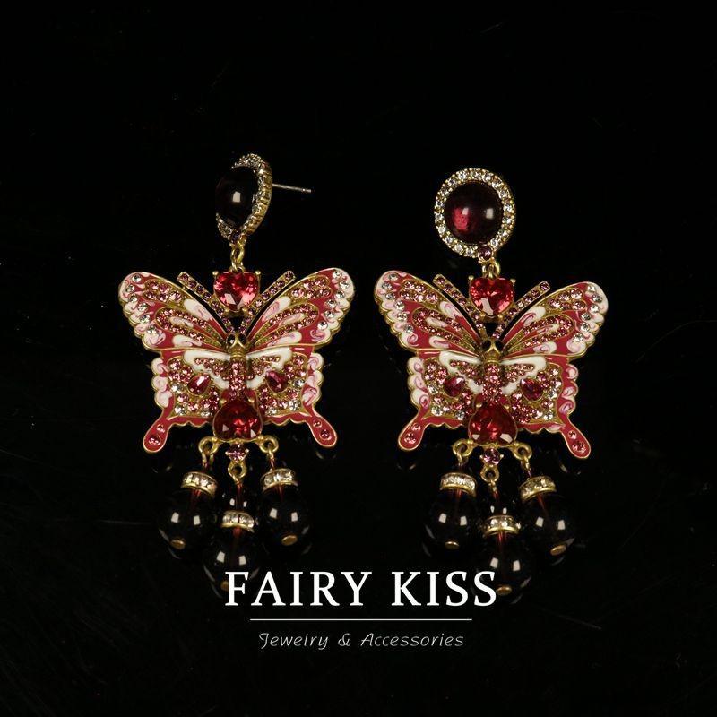 Palace Style Handmade Enamel Heavy Industry Exquisite Butterfly Necklace Set, Densely Inlaid with Diamond High-end Jewelry
